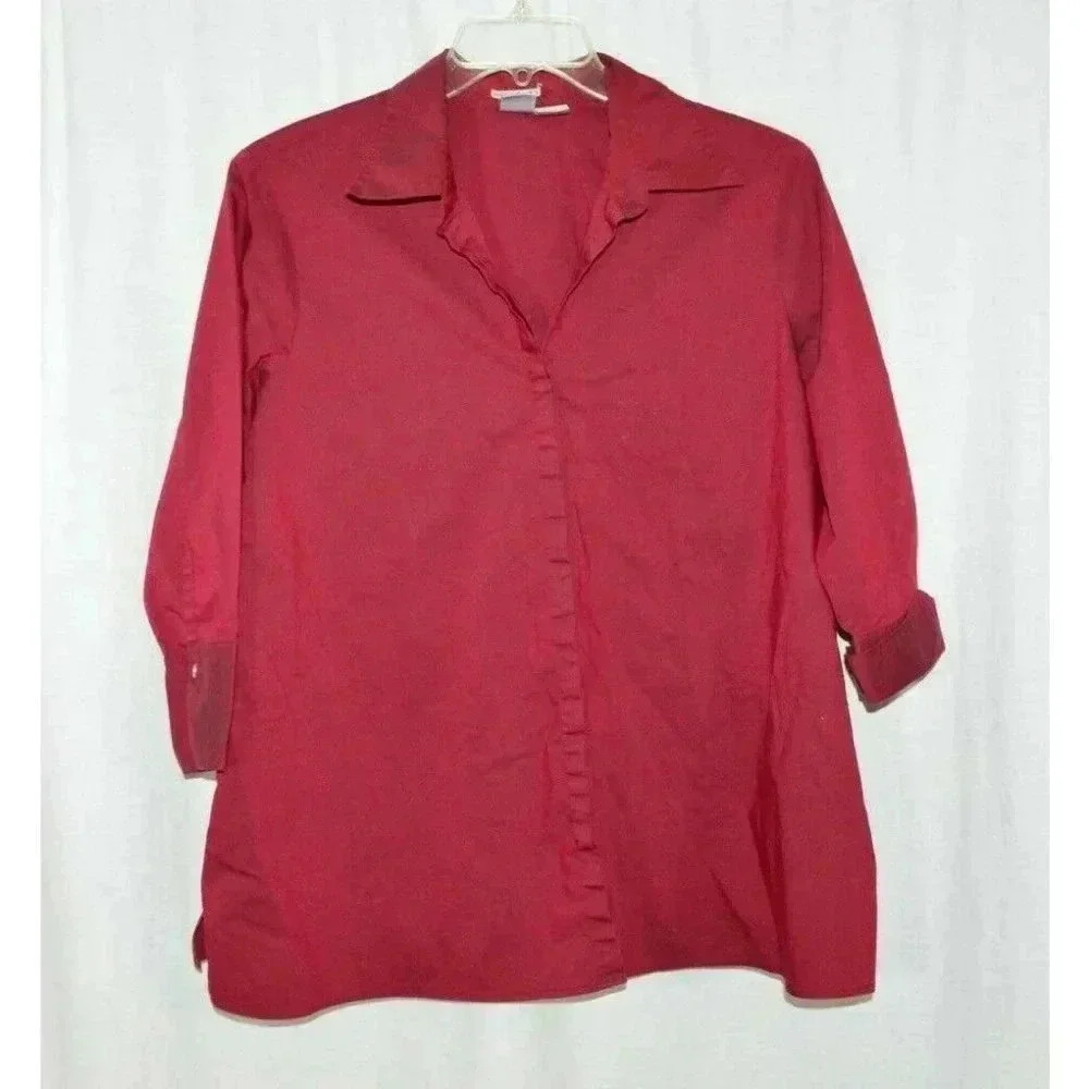 Duo Maternity Dark Red Button Down Blouse Top L